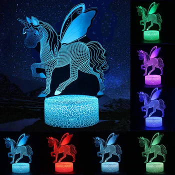 Tālvadības/Touch Kontroli 3D LED Nakts Gaisma Modes Unicorn sērijas Galda Galda Lampa Mazulis Dāvanu Mājās Ziemassvētku dekori 7/16 Krāsas Pārmaiņas 30
