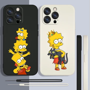 Simpson Karikatūra Jautri Gadījumā Par Apple iPhone 14 13 12 11 Pro Max Plus Mini XS Max X XR 7 8 Šķidruma Virves Tālruņa Vāciņu Core Coque