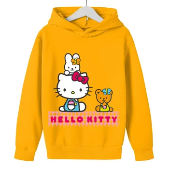 Modes Spēle Hello Kitty Hoodies Bērniem, Iespiestas sporta Krekls ar garām Piedurknēm Apģērbs Pusaudžu Topi Zēni Meitenes 3-14Y Bērnu Pulovers