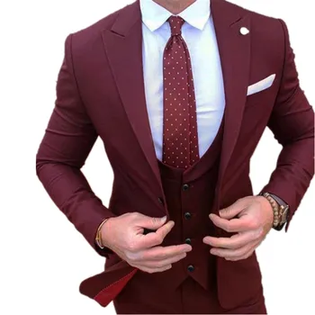 Jaunu vīriešu uzvalku kāzu bumbu slim fit komplekts vīriešu biznesa darba uzvalku trīs gabals uzvalku (žakete + bikses + veste) pasūtījuma izgatavotas