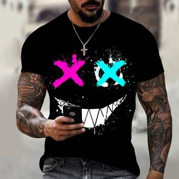 Jaunas plus lieluma vīriešu T-krekls gadījuma īsām piedurknēm hip-hop smiley sejas 3D drukāšanas blūze plus lieluma džemperi T-krekls 2022