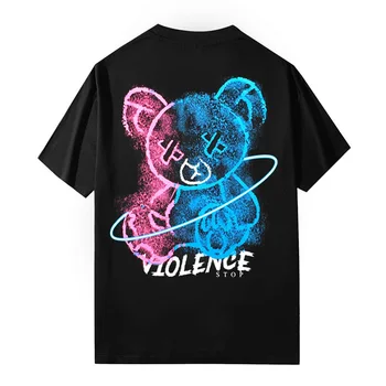 Hip Hop Streetwear T-Krekls Vīriešiem Pārtraukt Vardarbību Lācis Iespiests T Krekls Vasaras Īsām Piedurknēm T Harajuku Kokvilnas Mīksti Topi, T-Veida