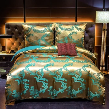 Luksusa žakarda sega vāciņa kopums, Smalks ziedu raksts gultas komplektu, sega titullapu un 2 spilvendrānas,vidēja izmēra divguļamo gultu