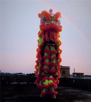 Jaunais Ķīnas Tautas mākslas Lauva Dejas talismans Kostīmu vilnas Dienvidu Lauva diviem pieaugušajiem Apģērbs, Reklāmas Halloween Karnevāls Dāvanu