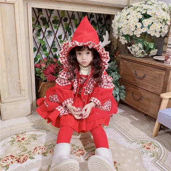 Maz Red Riding Hood Sabiezējumu Hoodies Kleita Rudens Ziemas Pasaka Tēma Silts Apģērbs Bērniem Jaunajā Gadā Ziemassvētku Tērps