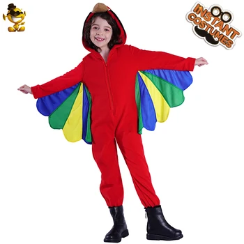 Meitene Sarkanajā Dzīvnieku Papagailis Jumpsuit Lomu Spēlē Bērniem Halloween Kostīms Puse Bērnu Papagailis Kostīms, Kleita
