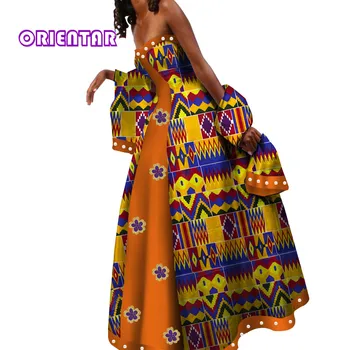 Āfrikas Kleitas Sievietēm Āfrikas Batik Vasks Drukāt Sexy Backless Pie Pleca Ankara Kleitu Vakara Pusei Bumbu Kleita Kleita WY3827