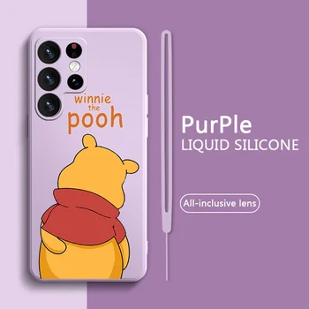 Disney Pooh Bear Tālrunis Case For Samsung Galaxy S22 S23 S20 S21 FE Ultra Plus S10 Lite 5G Šķidruma Virves Būtiska Vāciņu