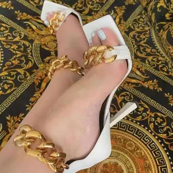 Nobriedis Jaunu Sieviešu Sandales Modes Vienkāršu Priekša Metāla Apdare Sexy Visu maču Elegants Āra augstpapēžu Sieviešu Sandales