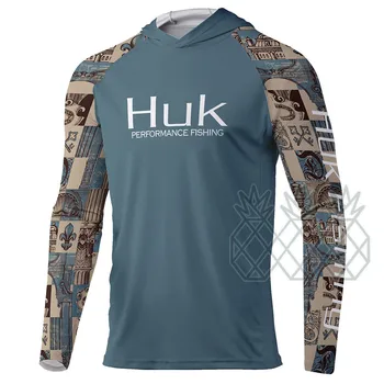 Zvejas Apģērbu HUK pelēkā vārna Krekli ar garām Piedurknēm Zvejas T-krekls Āra UV Aizsardzību, Elpojošs Zvejas Jersey Darbības Krekls