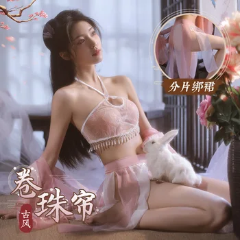 Tradicionālo Tērpu Hanfu Sexy Apakšveļa Rozā Erotiska Nightdress Aizraušanās Ķīniešu Stila Apģērbu Pavada Krūšturis Salds Gudrs Svārki Sievietēm