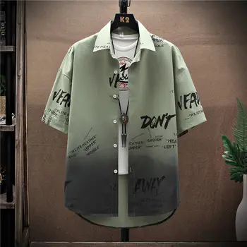 2022 Jauno Vasaras Slīpums Krekls Vīriešiem Īsām piedurknēm korejiešu Versiju Jūra Pavisam Drukāšanas Ikdienas Krekls Personības MenClothing