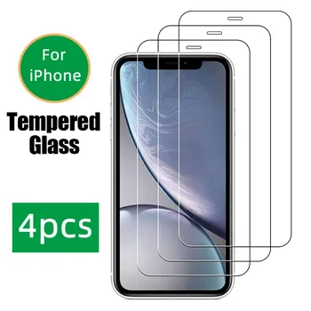 4GAB Ekrāna Aizsargs, Rūdīts Stikls iPhone 11 12 13 Pro XR-X XS Max uz iPhone 12 Pro Mini Max 7 8 6 6S Plus 4S Stikla