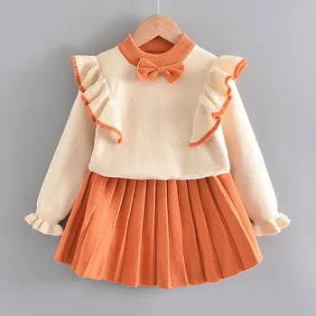 zīdaiņu Meiteņu Kleitas Jaunu Savirmot Princese Kleita Bērnu Apģērbu komplekts trikotāžas džemperis Meitenēm Kleitas, Drēbes For1-6Y bērni 