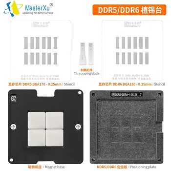 MasterXu AMAOE BGA170 180 DDR5 6 Bumbas Reballing Trafaretu Stādīšanai Skārda Platformu Komplektu Magnētiskās Pamatnes Ram Mātesplates Čipa Rīks