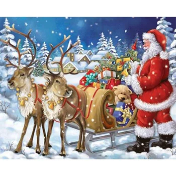 Pilna Dimanta 5d DIY Dāvanu pasniegšana Elk Grozā un Santa Claus Dimanta Glezna krustdūrienā Ziemassvētku Mājas Apdare 30X40cm