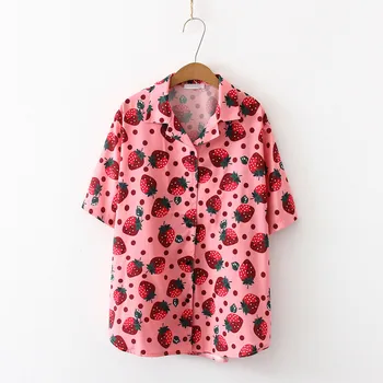 Blūzes sievieti, Dāmu Topi Modes Apģērbu Sievieti Zemeņu Drukāt korejas Krekls Gadījuma Zaudēt Blūze camiseta mujer 2020