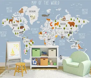 beibehang Pielāgotas 3D Multiplikācijas filmu pasaules kartē tapetes bērnu telpu dekorēšana TV fonā glezna 3D ainavu gleznojumi tapešu