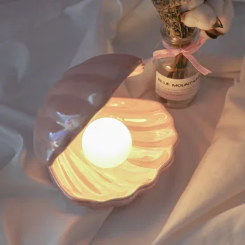 Ins Keramikas Čaulu, ar Perlamutra Nakts Gaisma Streamer Sirēna, Gaismas Pasaku Shell Nakts Lampas Gultas Mājas Dekoru Svētku Dāvanu