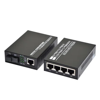 Fast Ethernet Fiber Optisko Media Converter Single Mode 20KM 4 RJ45 un 1 SC šķiedras Port 10/100M 1pair