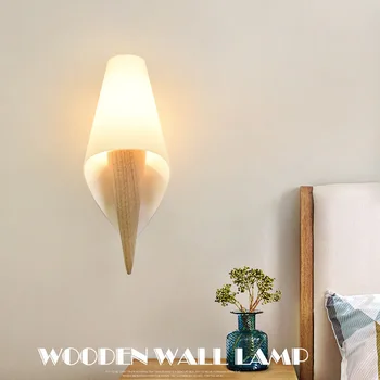 Nordic style radošo masīvkoka LED sienas lampa, vienkārša modernās guļamistabas gultas dzīvojamā istaba eju hotel sienas lampas