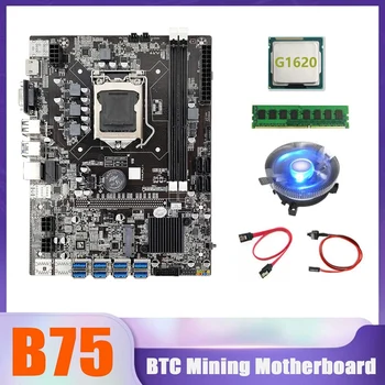 B75 BTC Miner Mātesplati 8XUSB+G1620 CPU+DDR3 8G 1600 RAM+CPU Dzesēšanas Ventilators+SATA Kabelis+Switch Kabelis USB Mātesplati