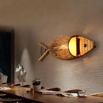 Bambusa mākslas aušanas dienvidāzijas restorāns gaismas led bambusa radošo zivju personības sienas lampas
