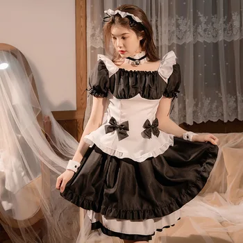 Japāņu Anime Cosplay Kostīms Melnā, Baltā Meitene Apģērbs Priekšauts Kleita Meitenēm Sieviete Gudrs Lolita Franču Meitene Kleita Halloween Vienotu