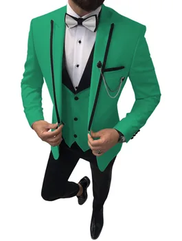 Ir 2021. Jaunāko Mētelis Elsas Dizainu Oficiālu Vīriešu Uzvalki, Kāzu Zaļā Sasniedza Atloks Līgavainis Uzvalku Labākais Cilvēks Žakete 3 Gabals Kostīmu Homme