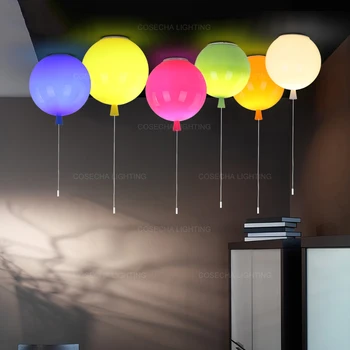 balonu griestu lampa E27 krāsains flush mount griestu lampas pirmsskolas bērnu istabas meitenes istaba pull vadu, slēdzi, balts, dzeltens-zaļš