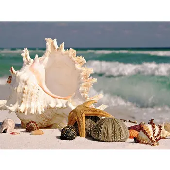 JAUNU 3D Dimanta Glezna 100% pilnu kvadrātveida urbt Mājas apdare Cross Stitch Jūras Dimanta Izšuvumus, rokdarbus seashell uz pludmali