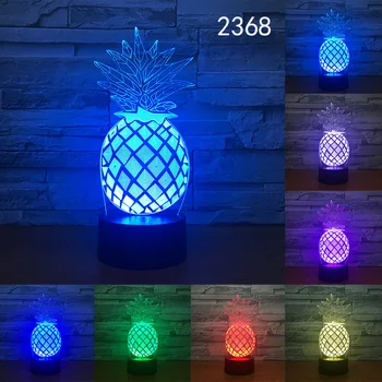 Ananāsu 7 Krāsas, 3D Galda Lampa LED Akrila Redzējumu Stereo Gultas Hologrammas Dekoru Pieskārienu Pārslēgt Gaismas Nakts Gaisma Dāvanu Bērniem