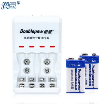Doublepow jaunu DP-6F22 9V bateriju 280mAh*2 akumulatora multimetrs mikrofons akumulatora+9V D03 lādētājs*1, Multimetrs, mikrofons, KTV