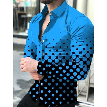 Rudens Luksusa Vīriešiem, Krekli Pavasara Kārta-Apkakle Buttoned Krekls vīriešu Gadījuma Punkti Drukas garām Piedurknēm Topi Sociālās Vīriešu Apģērbs