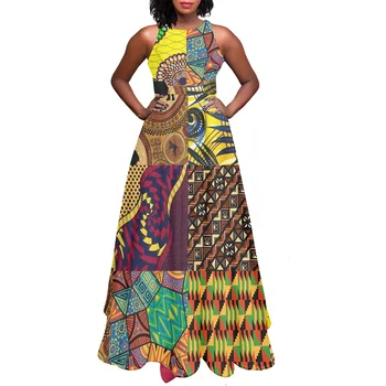 O-veida Kakla Elegants Puse Sexy Maxi Kleita Āfrikas Cilšu Ziloņi Kaleidoskops Modelis Custom Print Vasaras Sieviešu Kleita bez Piedurknēm