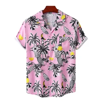 Ledus Zīda Vasaras Krekli Vīriešu Havaju Krekls Gadījuma Modes Iela Īsām Piedurknēm Kokosriekstu Koku Beach Brīvdienu Puse Vīriešu Krekls