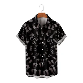 Japāņu Stila Vīriešu Black Street Wear Havaju Pludmales Krekls Krekls Vasaras Īsām Piedurknēm Harajuku Hip Hop Aloha Vēstuli Izdrukāt Krekls
