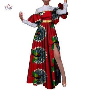 BintaRealWax Āfrikas Kleitas Sievietēm Bazin Riche Spraugas, Līdz ar garām Piedurknēm Puse Kleita Āfrikas Vasks Drukāt Kokvilnas Apģērbu WY4220