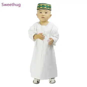 Bērni Musulmaņu Apģērbu Islāma Abaya Dubaija Kaftan Musulmaņu Jubba Thobe Eid Mubarak Lūgšanu Toddler 1-3 Gadus Vecu Zēnu Halāti, 70-100CM