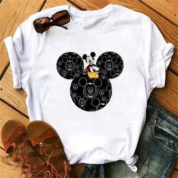 Disney Mickey Mouse Iespiesti Sieviešu T Krekls 90s Vintage Harajuku Topi Balts ar Īsām Piedurknēm, Sieviešu T-krekls Streetwear Drēbes Tshirt