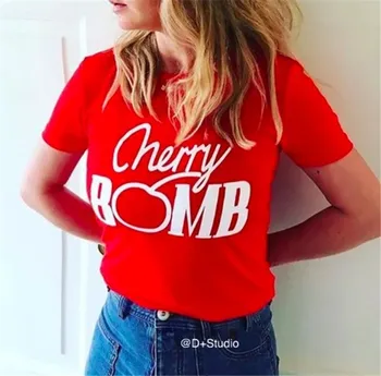 Sugarbaby Modes Apģērbu tees Cherry Bomb Iespiests Sarkans T-Krekls Gadījuma Īsām Piedurknēm Vasaras Topi Hipster Tumblr T krekls Piliens kuģis