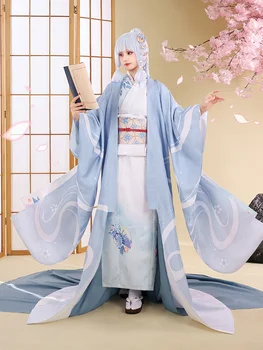 Karstā Anime Spēle Genshin Ietekmes Pieciem Kasen Kamisato Ayaka Cosplay Kostīms Sieviešu Kimono Tērps Apmetnis Parūka Lomu Spēlē Apģērba