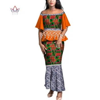 BRW Jaunu Stilu Āfrikas Svārki Komplekts Sievietēm Dashiki Pie Pleca Piedurknes Āfrikas Drēbes Bazin Plus Lieluma Kleitu Kāzu WY4345