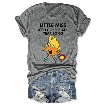 Rheaclot Little Miss Ledus Kafija Visa Gada garumā Sieviešu Vasaras Topi Grafiskais T-krekls Apaļu Kakla Tee