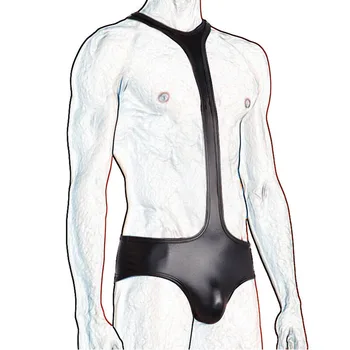 2XL Geju Bodysuits PU Ādas Dzimumlocekļa Maisiņš Sexy Erotique Pavada Jumpsuits Cīņas Singlet Lateksa Catsuits Apakšveļa Undershirts