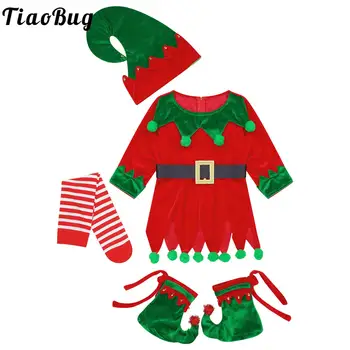 Zēni Meitenes Ziemassvētku Elf Saģērbt Bērnu Kostīmi Bērniem ar garām Piedurknēm Robains Melns, Kleita ar Elf, Cepure, Zeķes, Kurpes Lomu spēļu Kostīmi