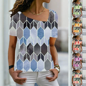 2022. gada Vasaras Sieviešu Ģeometriskā Glezna T Krekls Ģeometriskā Drukāt V Kakla Pamata Topi 3D Drukas L Kakla Gadījuma Plus Lieluma Galotnēm