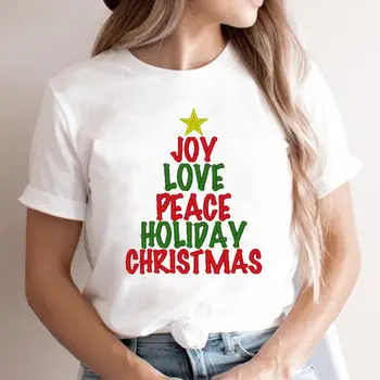 Drukāt Top Jauno Gadu un Priecīgus Ziemassvētkus t-veida Apģērbu Sievietēm Vēstuli Festivāls 90. gadu Tendence Sieviešu Karikatūra Grafikas Brīvdienu T T-krekls