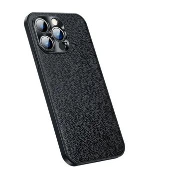 Luksusa Ultra Plānas Metāla Kameras Īstas Ādas Gadījumā iPhone 13 14 12 11 Pro Max Triecienizturīgs Vāks