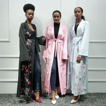 Ziedu Abaya Dubaija Kimono Jaka Turcija Kimono Musulmaņu Kleita, Hijab Tuvajos Austrumos Caftan Islāma Apģērba Drēbes Africaine Femme
